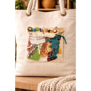 Boho Mixed Media Patch Pocket – 5 x 5.5 Inch Textile Embellishment